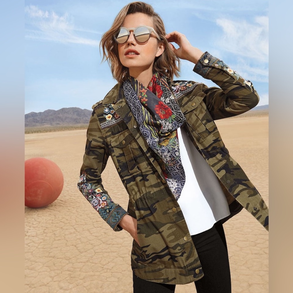 NWT Johnny Was RAQUEL DRAWSTRING MILITARY COAT Camo Jacket